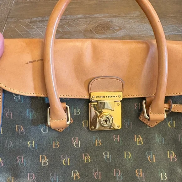 Dooney & Bourke Brown Trim Multicolor Logo Satchel - Picture 4 of 7